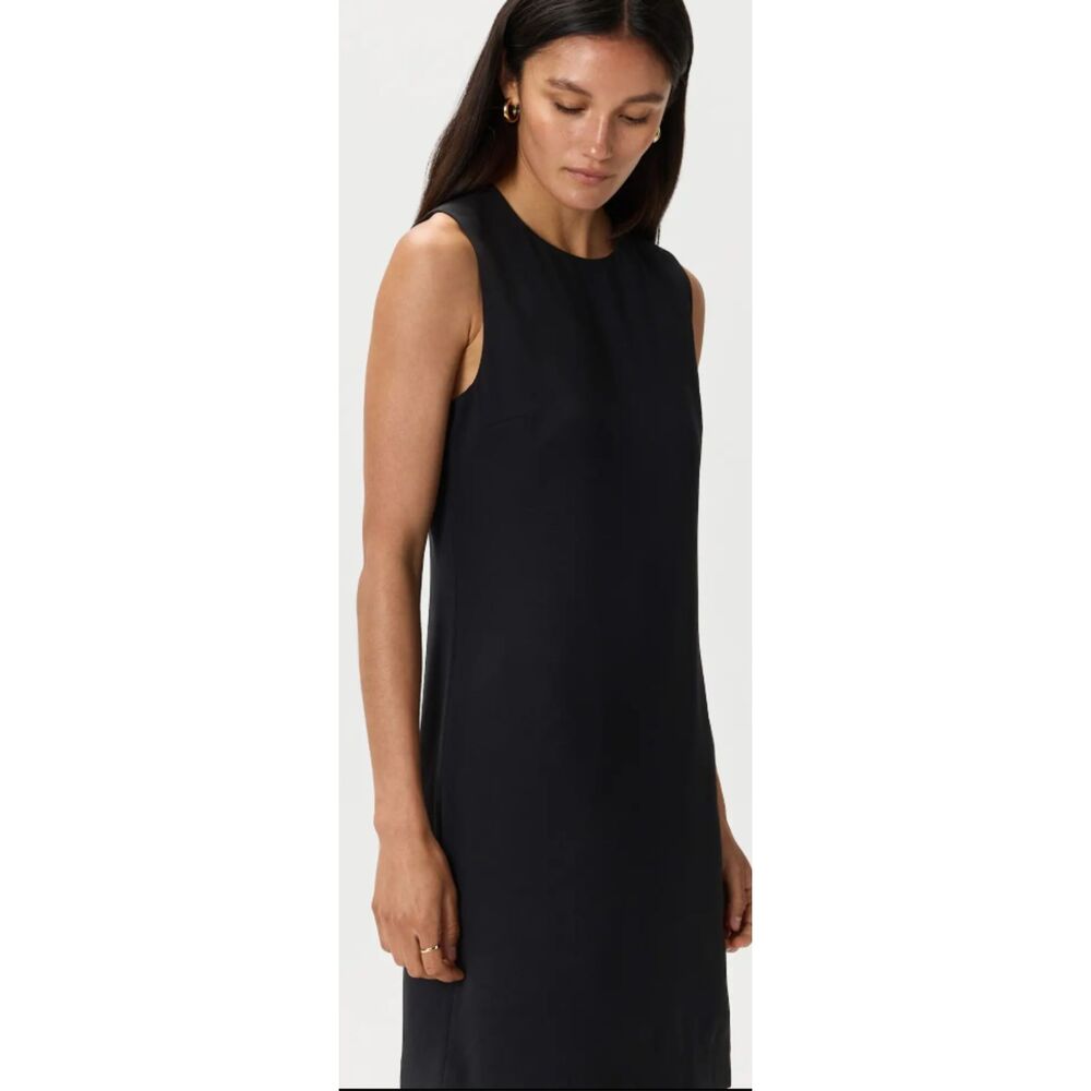 NWT Quince Fluid Crepe Sleeveless Shift Dress Small Black